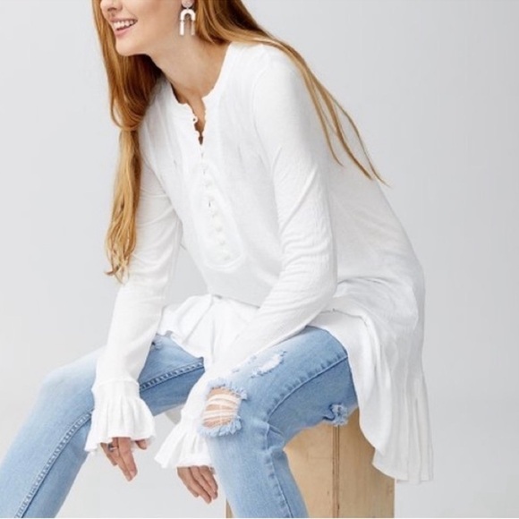 Free People Tops - Free People Your Girl White Flounce Hem Textured Tunic Top Size S Mini Dress